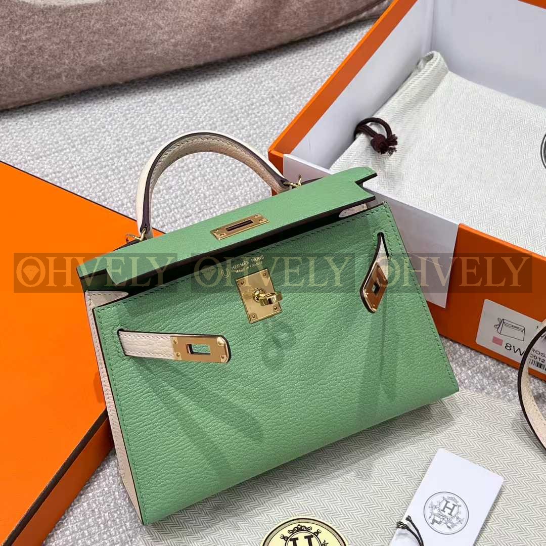 Hermès Mini Kelly 아보카도그린/크림화이트/금장(24K) 상품 썸네일