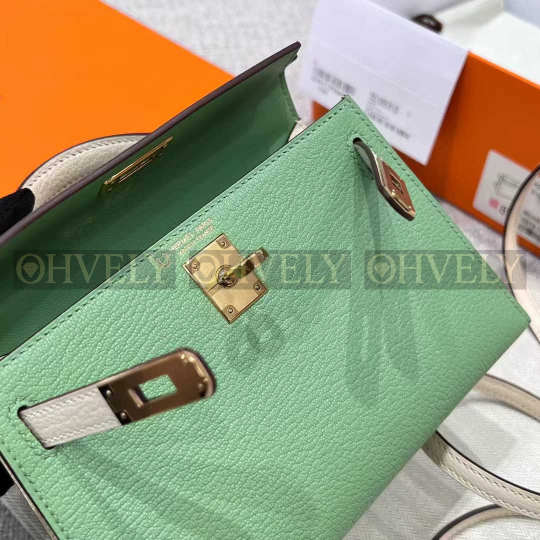 Hermès Mini Kelly 아보카도그린/크림화이트/금장(24K) 상품 썸네일