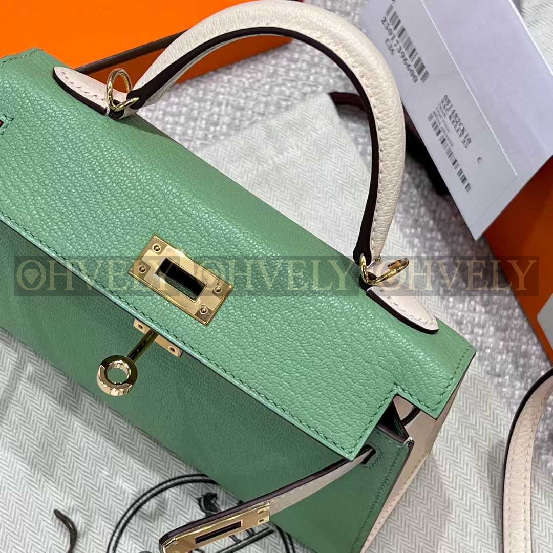Hermès Mini Kelly 아보카도그린/크림화이트/금장(24K) 상품 썸네일