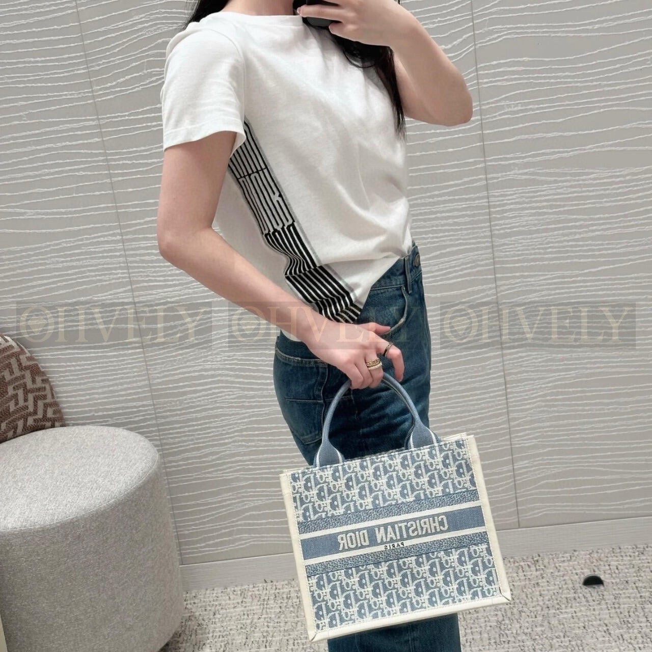디올 오블리크 샴브레이 북 토트백 스몰 상품 썸네일