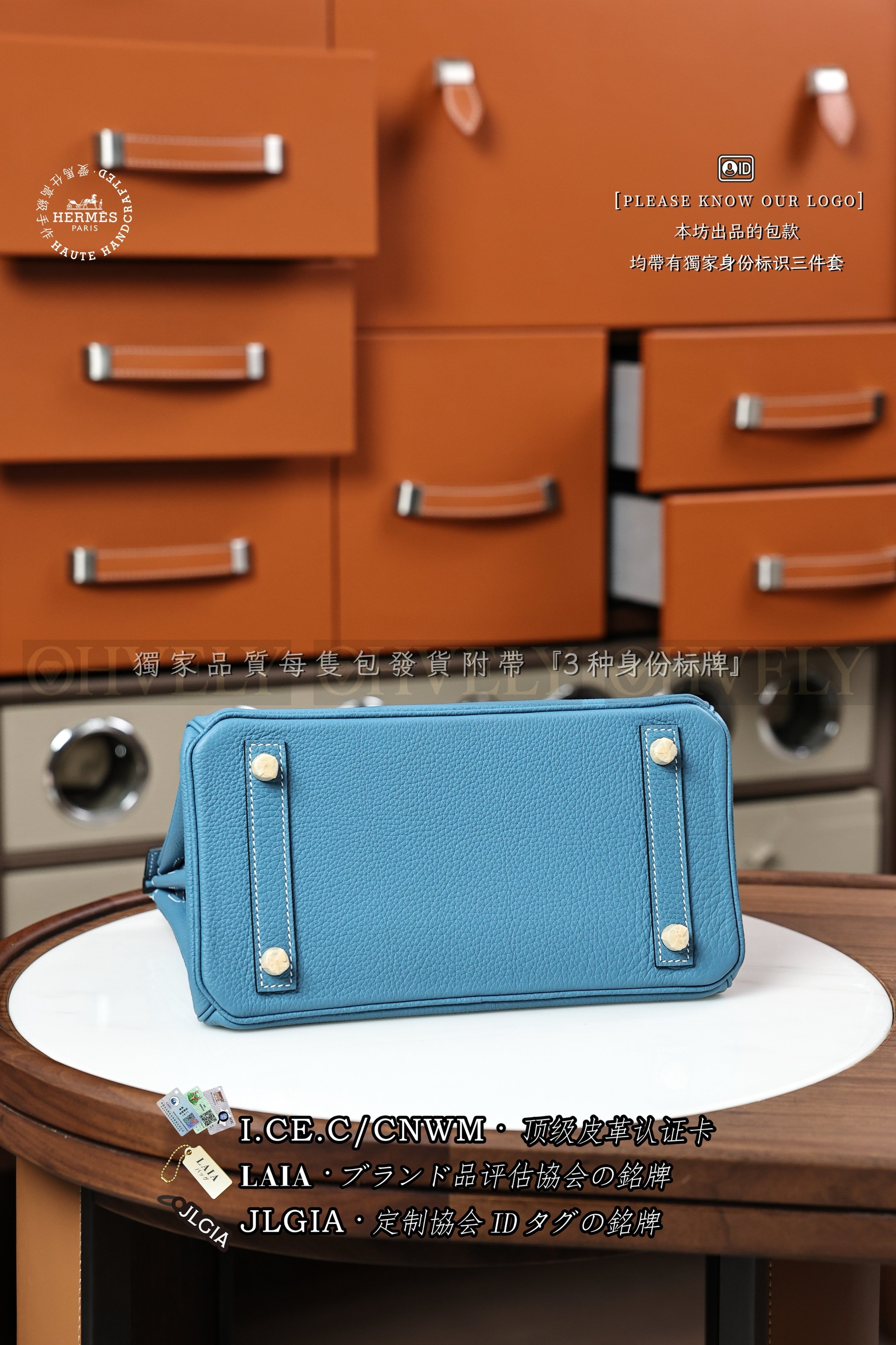 Hermès BIRKIN 𝟮𝟱 𝘽𝙡𝙪𝙚 𝙅𝙚𝙖𝙣 은장 상품 썸네일