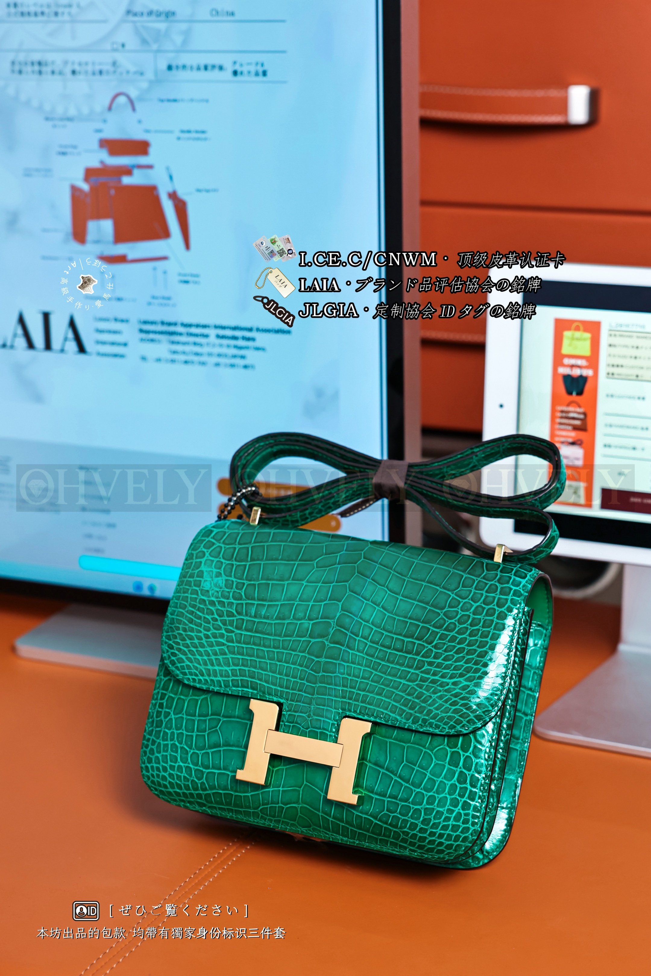 Hermès Constanse 𝟷𝟿 𝚅𝚎𝚛𝚝 𝙴𝚖𝚎𝚛𝚊𝚞𝚍𝚎 금장 상품 썸네일