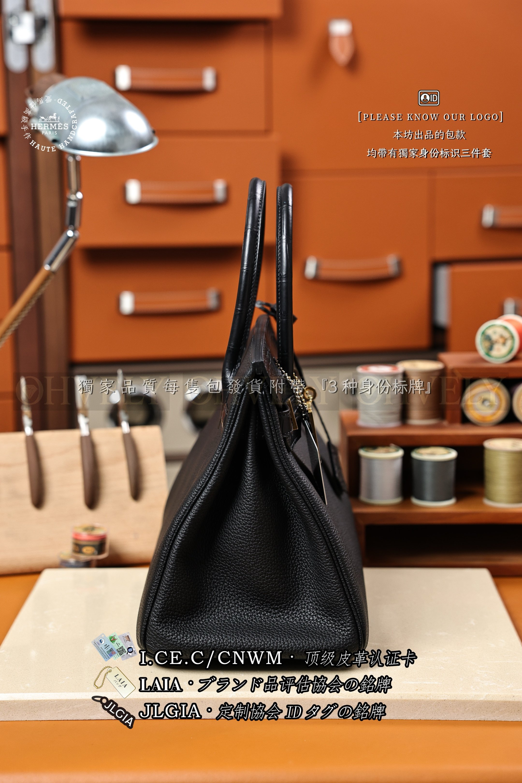Hermès 𝚃𝚘𝚞𝚌𝚑 Birkin 𝟹𝟶 𝙽𝚘𝚒𝚛 금장 상품 썸네일