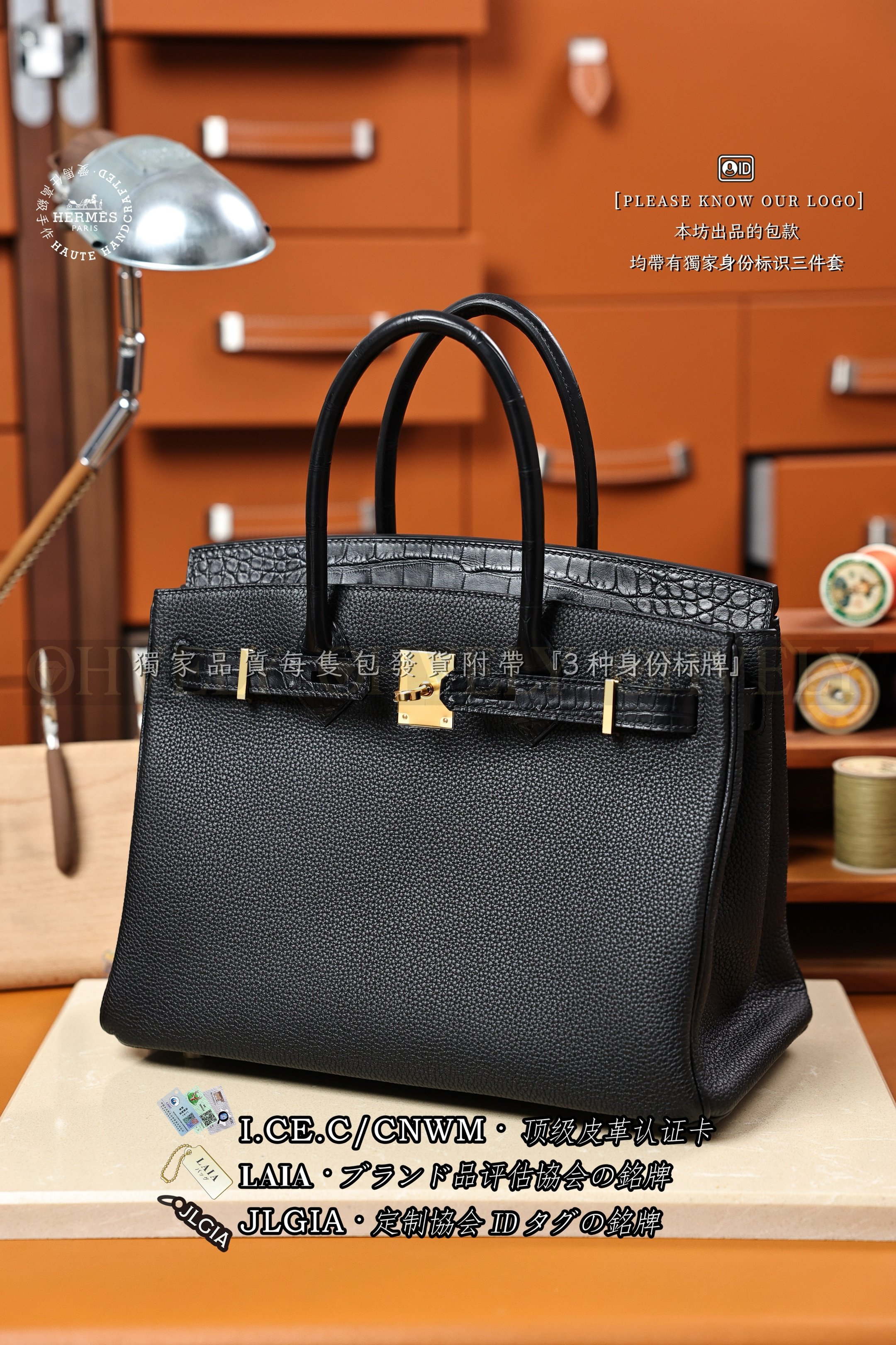 Hermès 𝚃𝚘𝚞𝚌𝚑 Birkin 𝟹𝟶 𝙽𝚘𝚒𝚛 금장 상품 썸네일