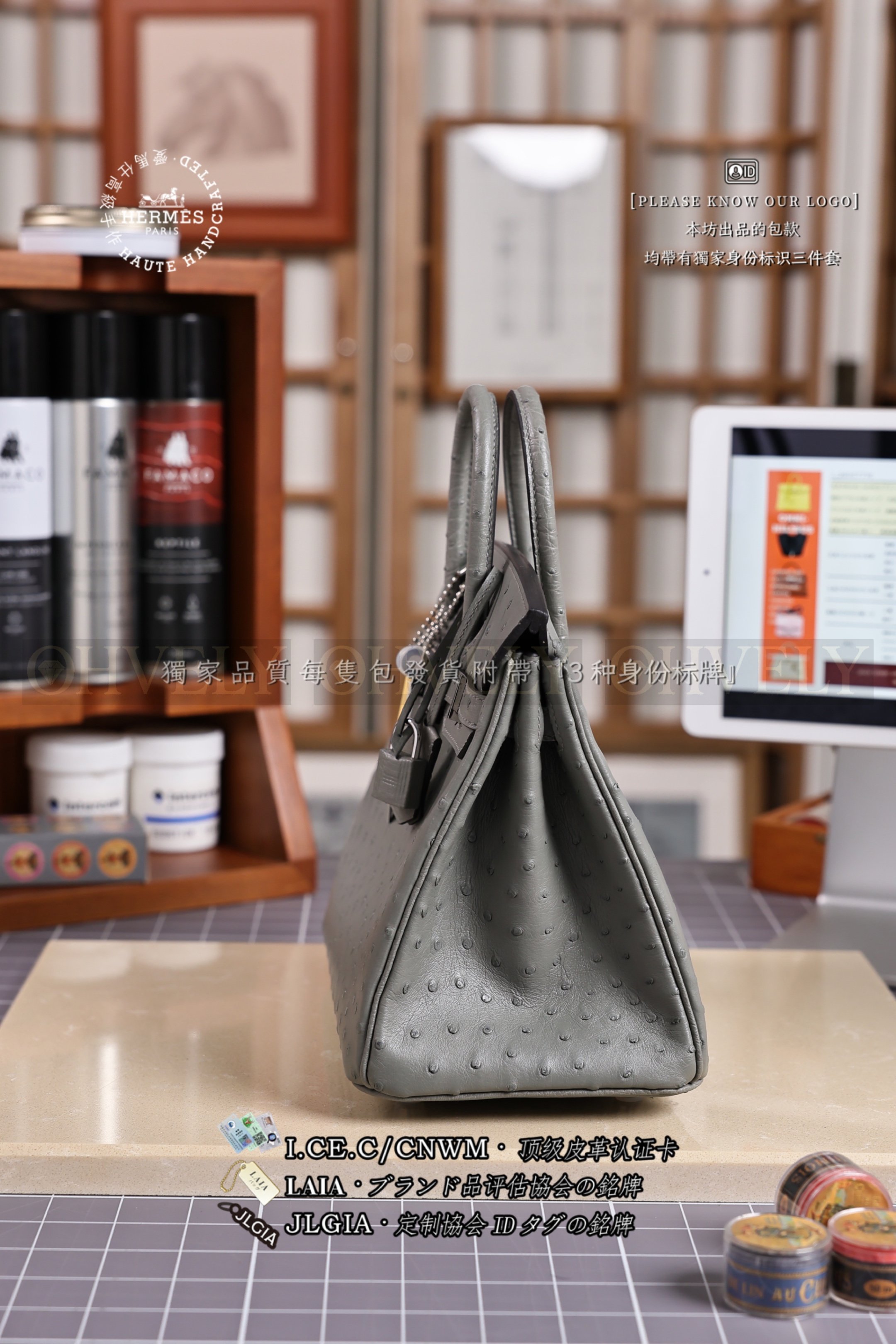 Hermès BIRKIN 𝟮𝟱 𝙊𝙎𝙏𝙍𝙄𝘾𝙃 𝙶𝚛𝚒𝚜 𝙰𝚐𝚎𝚝𝚎 은장 상품 썸네일