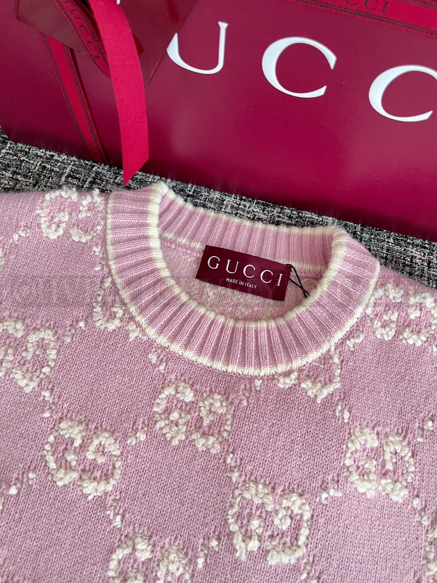 【 ZP버전 】Gucci 부클레 GG울 자카드 탑 여성스웨터 라이트핑크 상품 썸네일