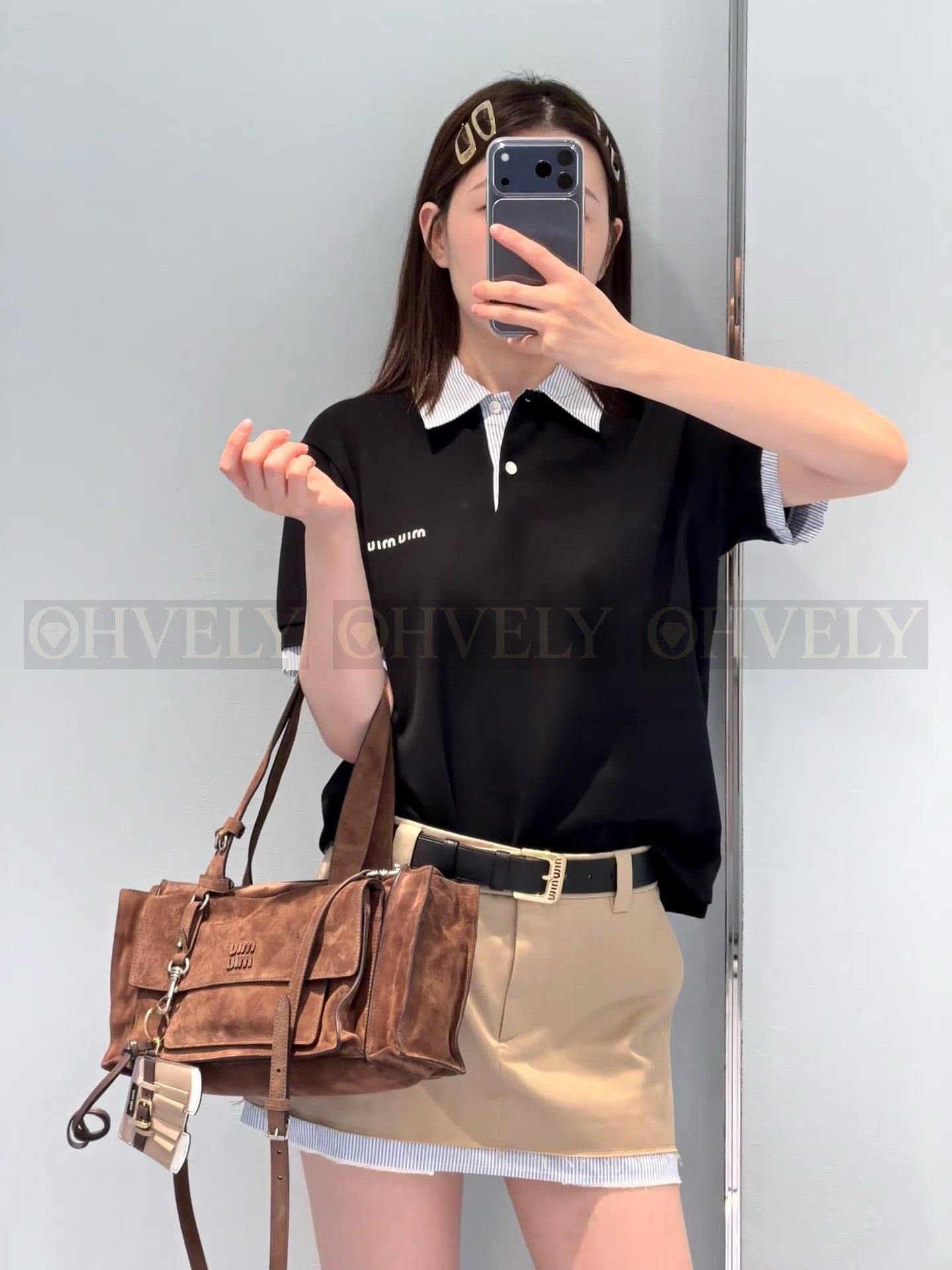 【 ZP버전 】 MIUMIU 미우미우 26SS 레이어드 디테일 코튼 폴로 셔츠 상품 썸네일