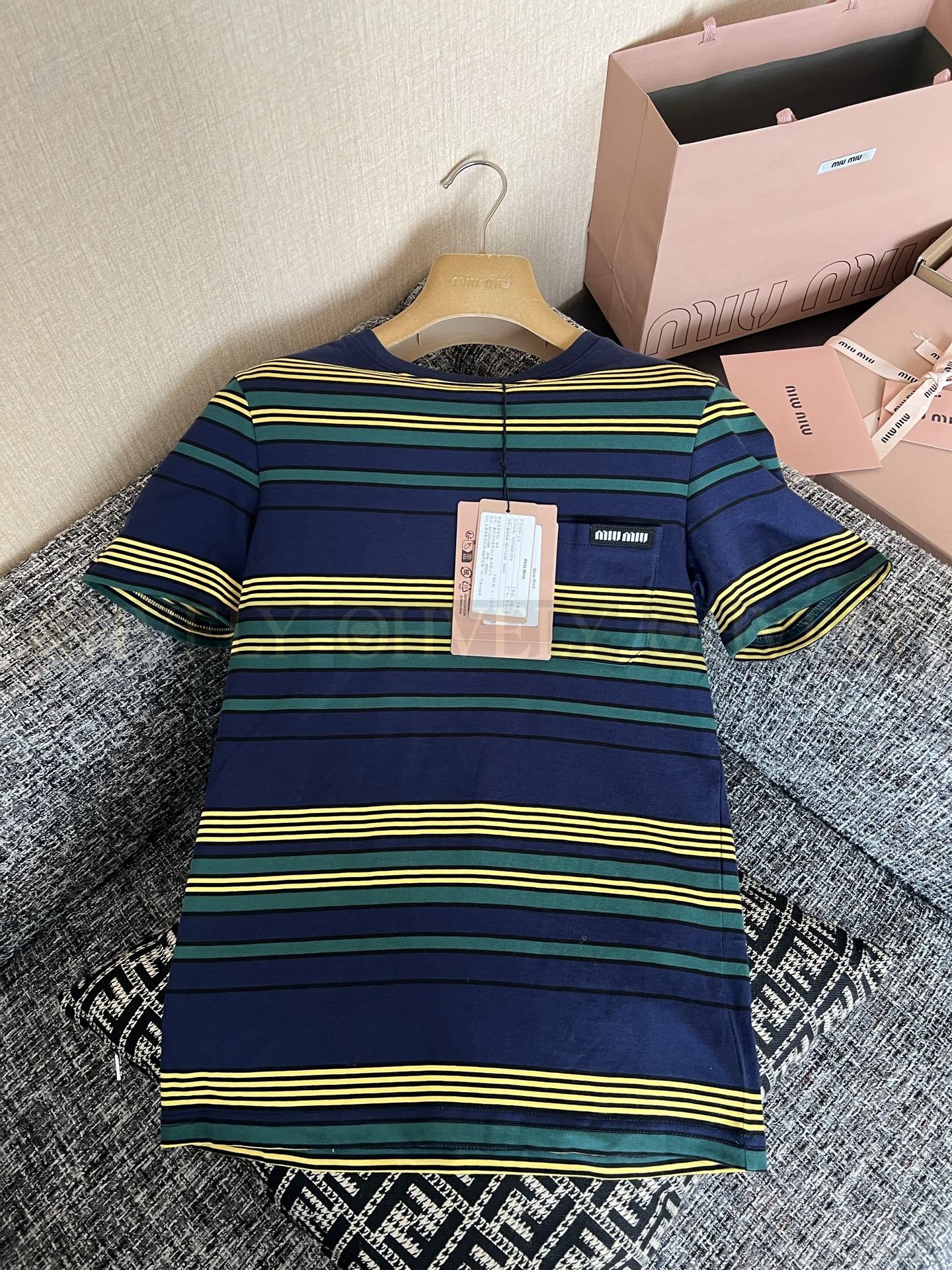 MIUMIU 미우미우 스트라이프 코튼 티셔츠 상품 썸네일