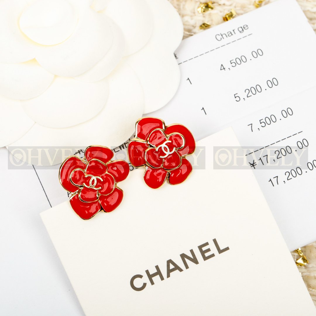 샤넬 CHANEL 레드 에나멜 까멜리아 이어링 상품 썸네일
