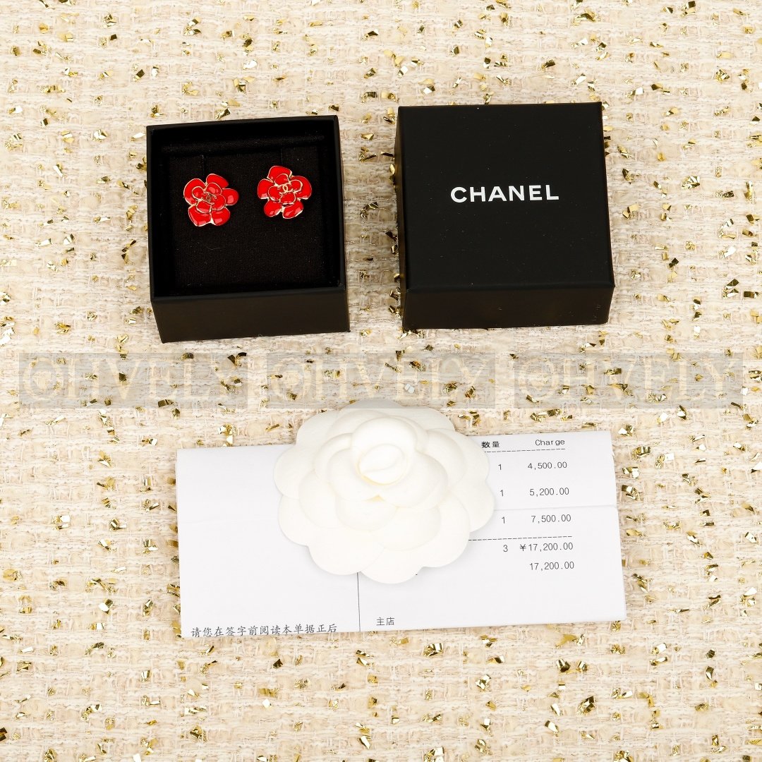 샤넬 CHANEL 레드 에나멜 까멜리아 이어링