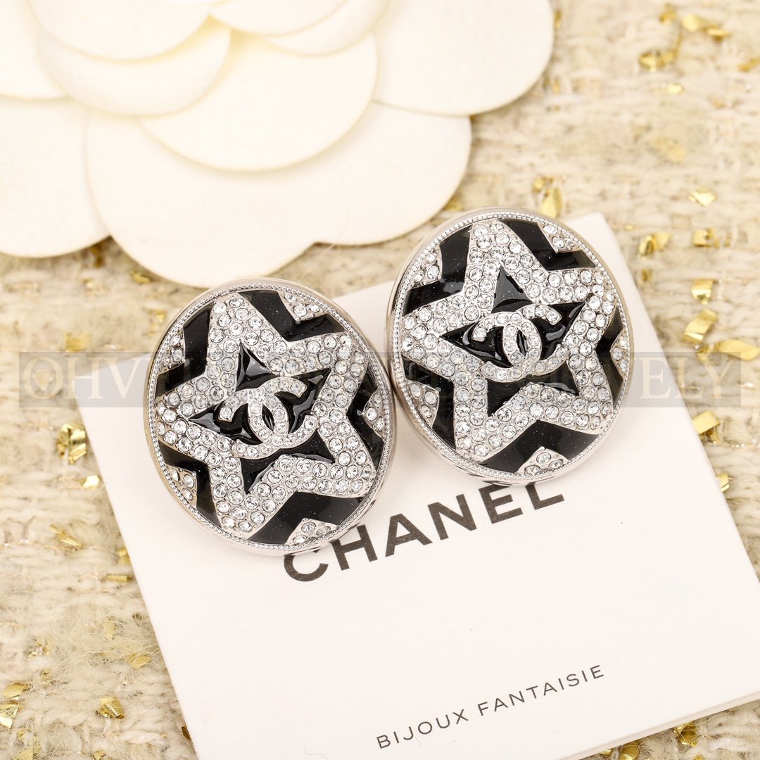 샤넬 CHANEL 블랙 레진 스타 크리스탈 이어링 상품 썸네일