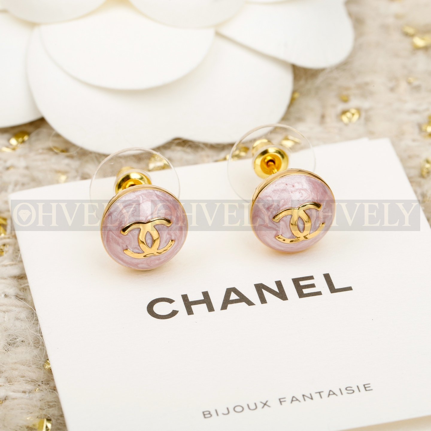 샤넬 CHANEL 핑크 CC 골드 라운드 이어링 상품 썸네일