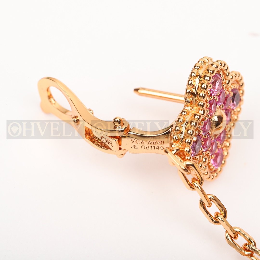 반클리프 아펠 Van Cleef & Arpels 럭키 알함브라 이어링 (2개 모티프 - 핑크 사파이어 & 그레이 자개) 상품 썸네일