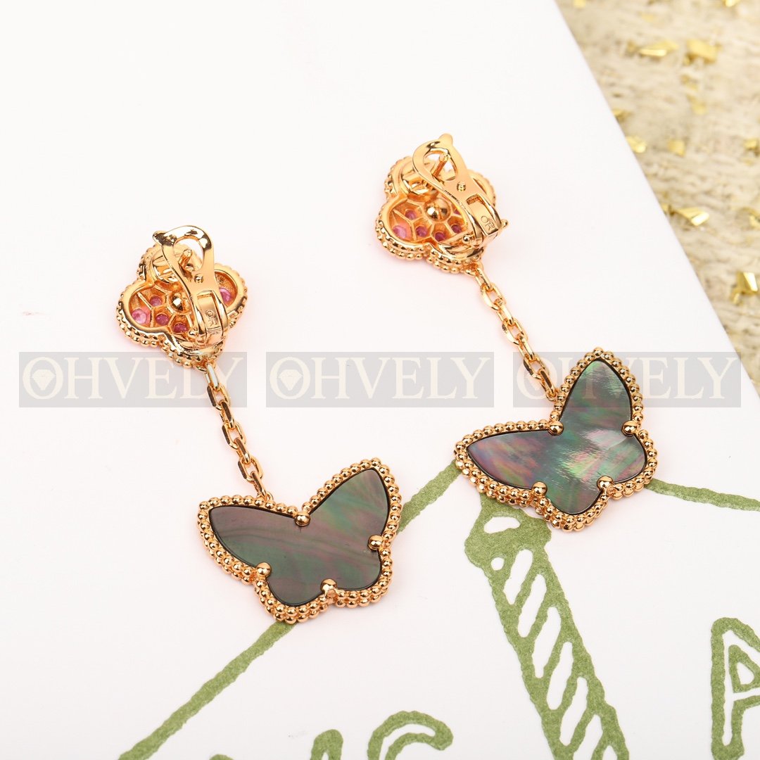 반클리프 아펠 Van Cleef & Arpels 럭키 알함브라 이어링 (2개 모티프 - 핑크 사파이어 & 그레이 자개) 상품 썸네일