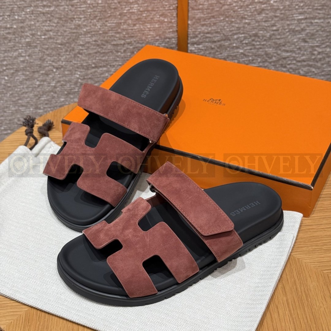 HERMÈS 에르메스 칩레 샌들 샤무아 카프스킨 & 블랙 로버 솔 (Vintage rose) 상품 썸네일