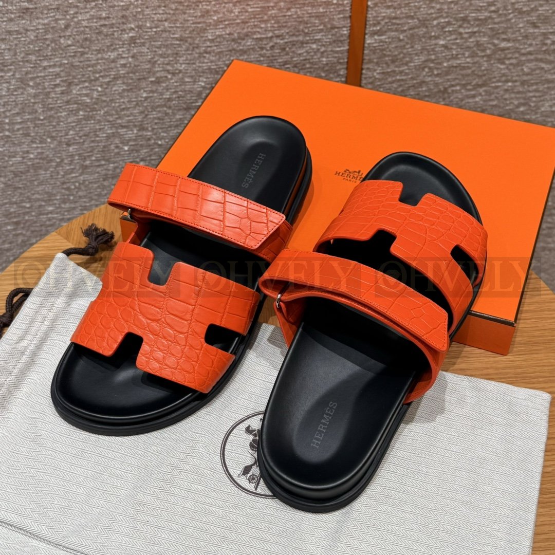 HERMÈS 에르메스 치프레 샌들 매트 엘리게이터 & 블랙 로버 솔 (Orange) 상품 썸네일