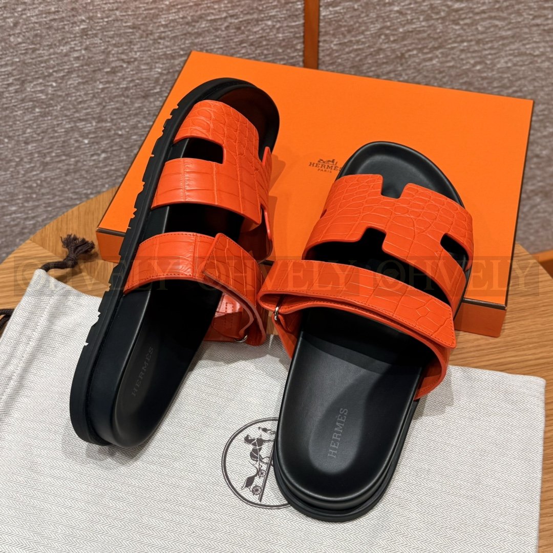 HERMÈS 에르메스 치프레 샌들 매트 엘리게이터 & 블랙 로버 솔 (Orange) 상품 썸네일