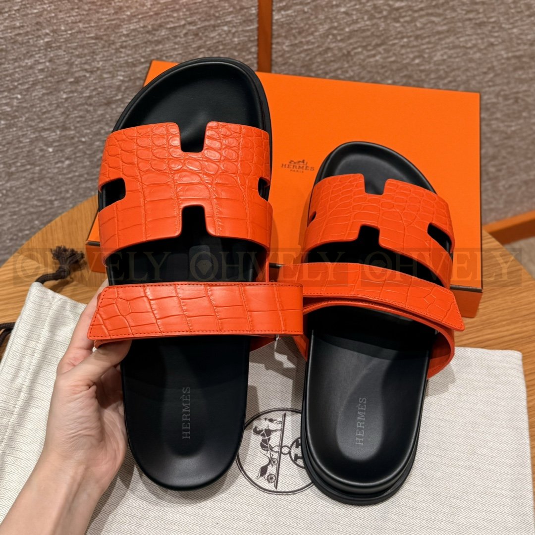 HERMÈS 에르메스 치프레 샌들 매트 엘리게이터 & 블랙 로버 솔 (Orange) 상품 썸네일