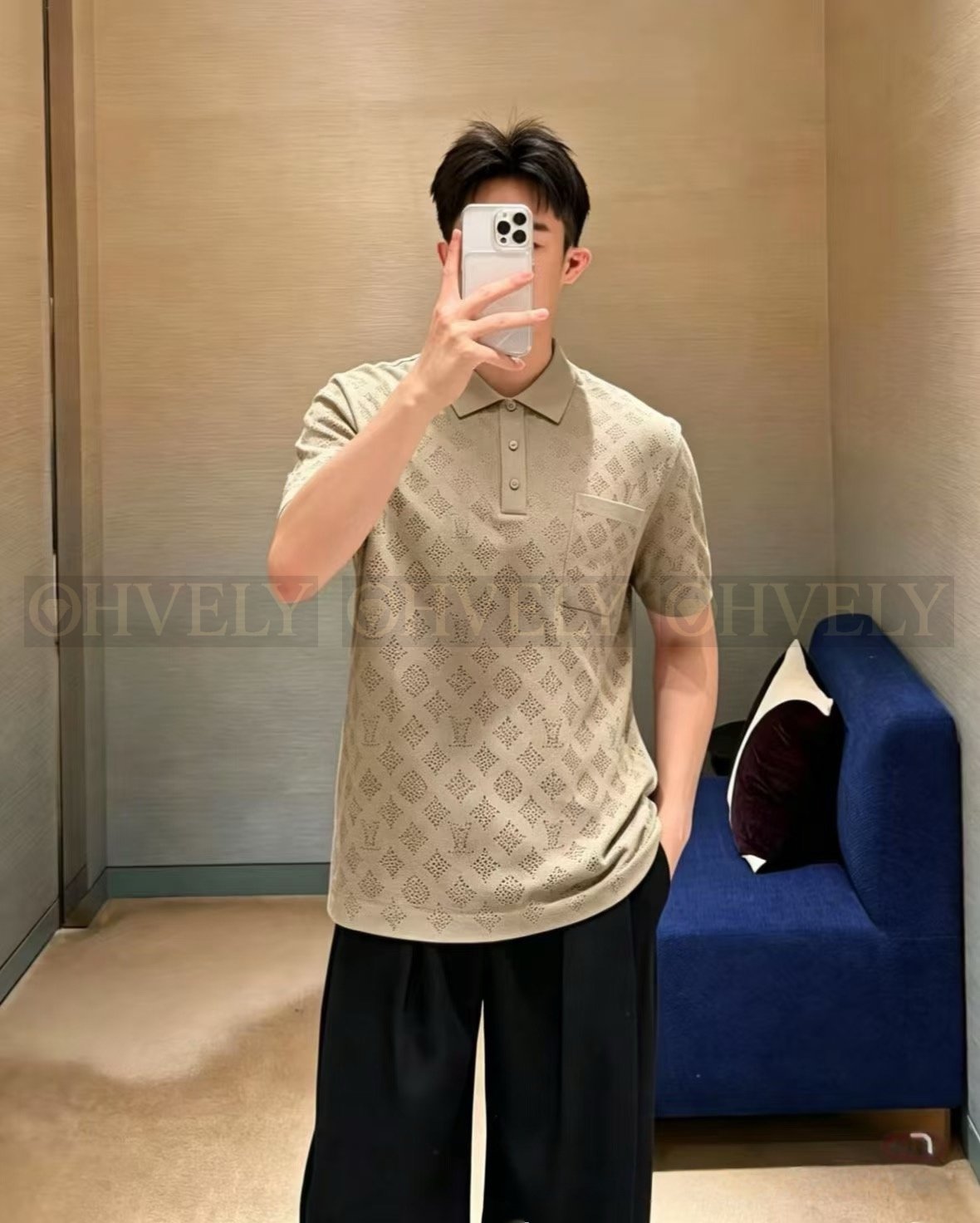 【 ZP버전 】루이비통 Louis Vuitton 오픈워크 모노그램 자카드 니트 폴로 셔츠 상품 썸네일