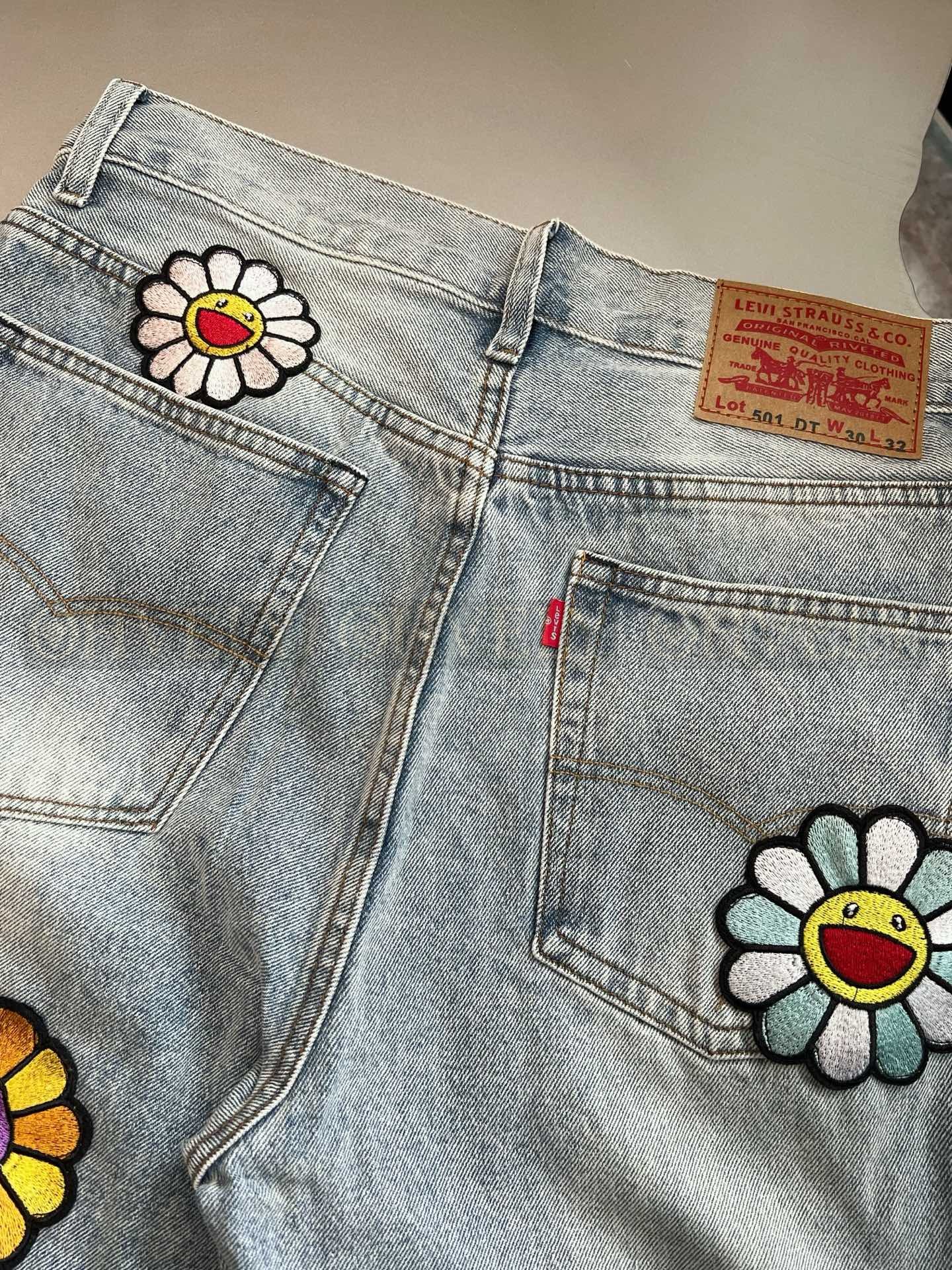 【 ZP버전 】크롬하츠 Chrome Hearts 무라카미 다카시 플라워 자수 빈티지 데님 팬츠 상품 썸네일