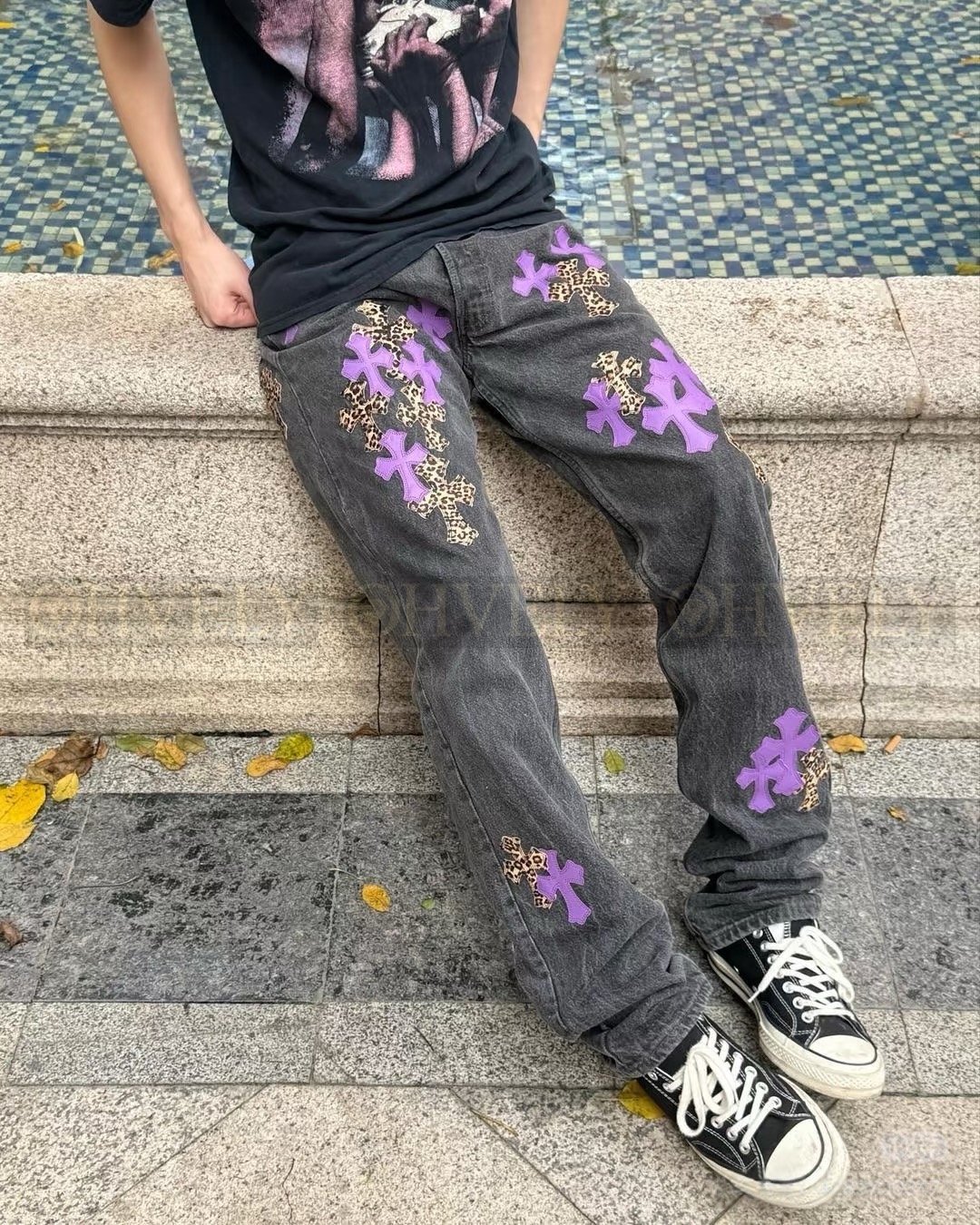 【 ZP버전 】크롬하츠 Chrome Hearts 퍼플 레오파드 크로스 패치 데님 팬츠 상품 썸네일
