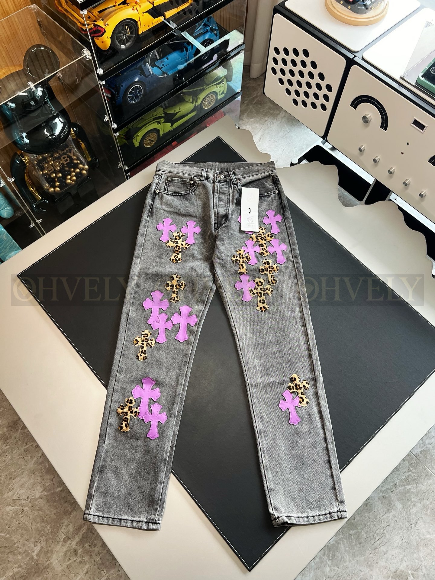 【 ZP버전 】크롬하츠 Chrome Hearts 퍼플 레오파드 크로스 패치 데님 팬츠 상품 썸네일