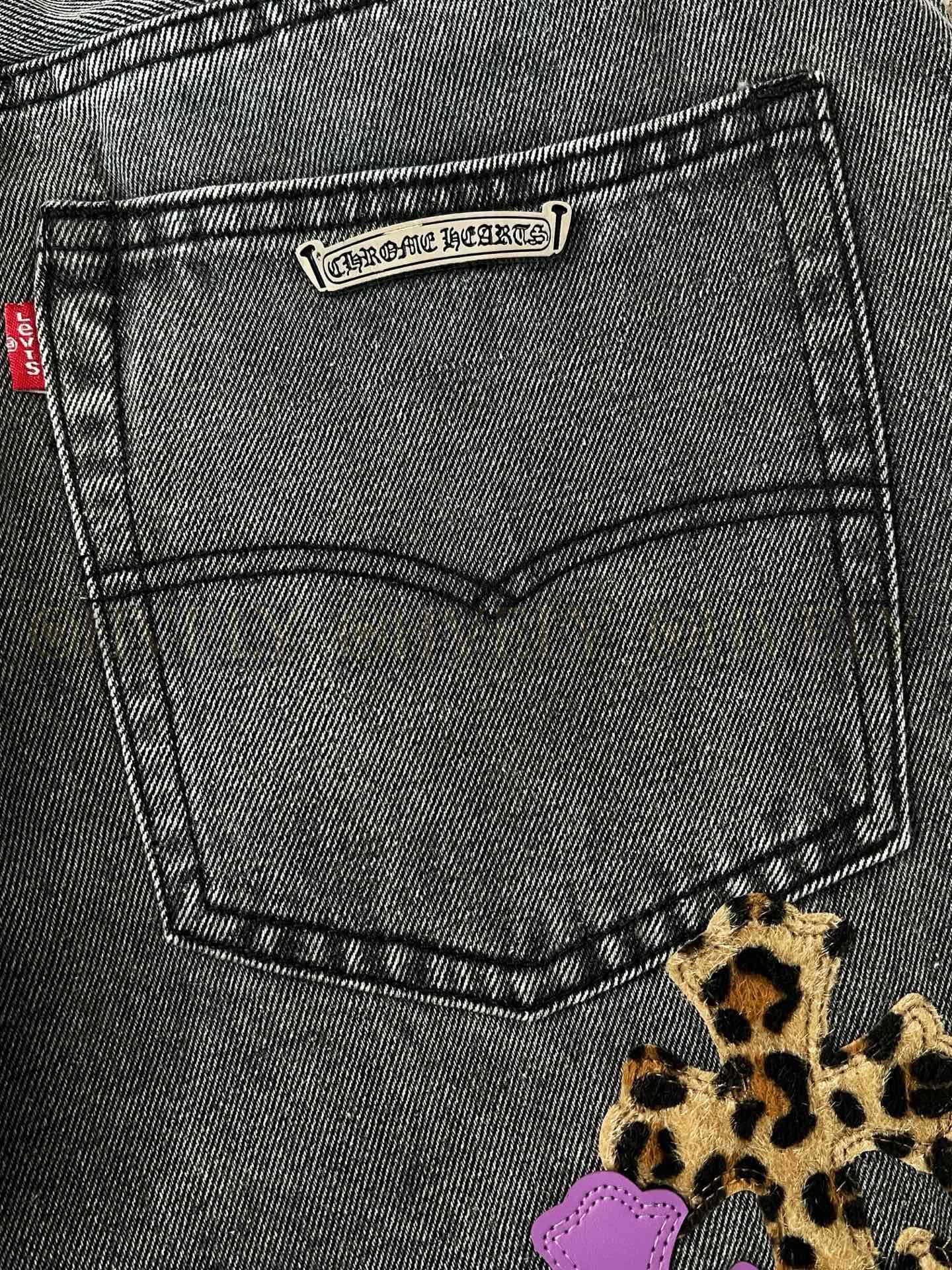 【 ZP버전 】크롬하츠 Chrome Hearts 퍼플 레오파드 크로스 패치 데님 팬츠 상품 썸네일