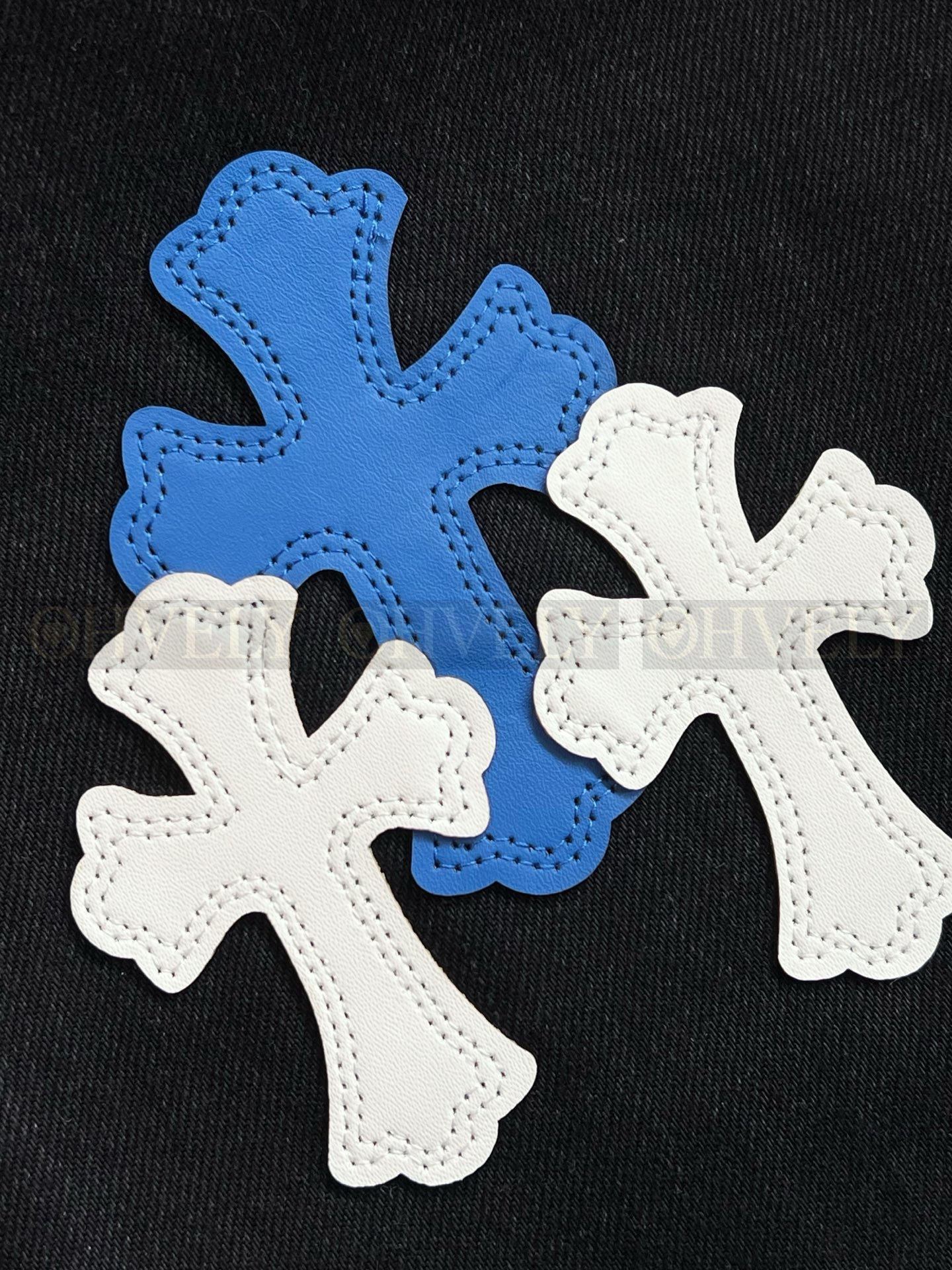【 ZP버전 】크롬하츠 Chrome Hearts 블루 화이트 크로스 패치 블랙 데님 팬츠 상품 썸네일