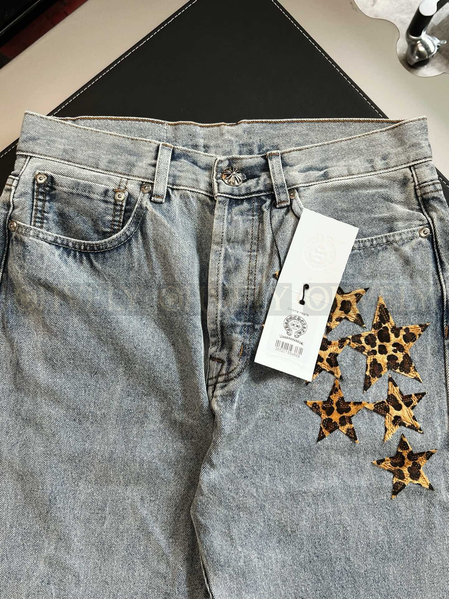 【 ZP버전 】크롬하츠 Chrome Hearts 레오파드 스타 패치 빈티지 데님 팬츠 상품 썸네일