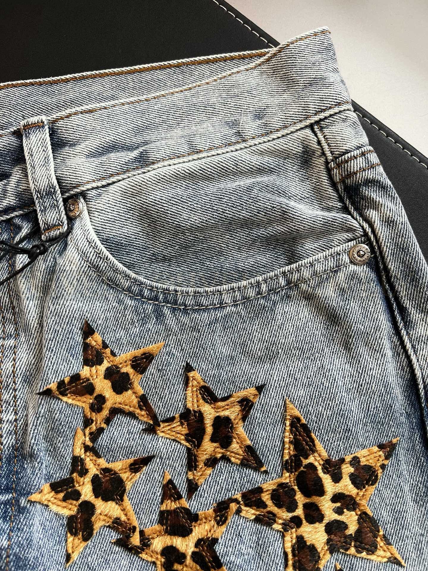 【 ZP버전 】크롬하츠 Chrome Hearts 레오파드 스타 패치 빈티지 데님 팬츠 상품 썸네일