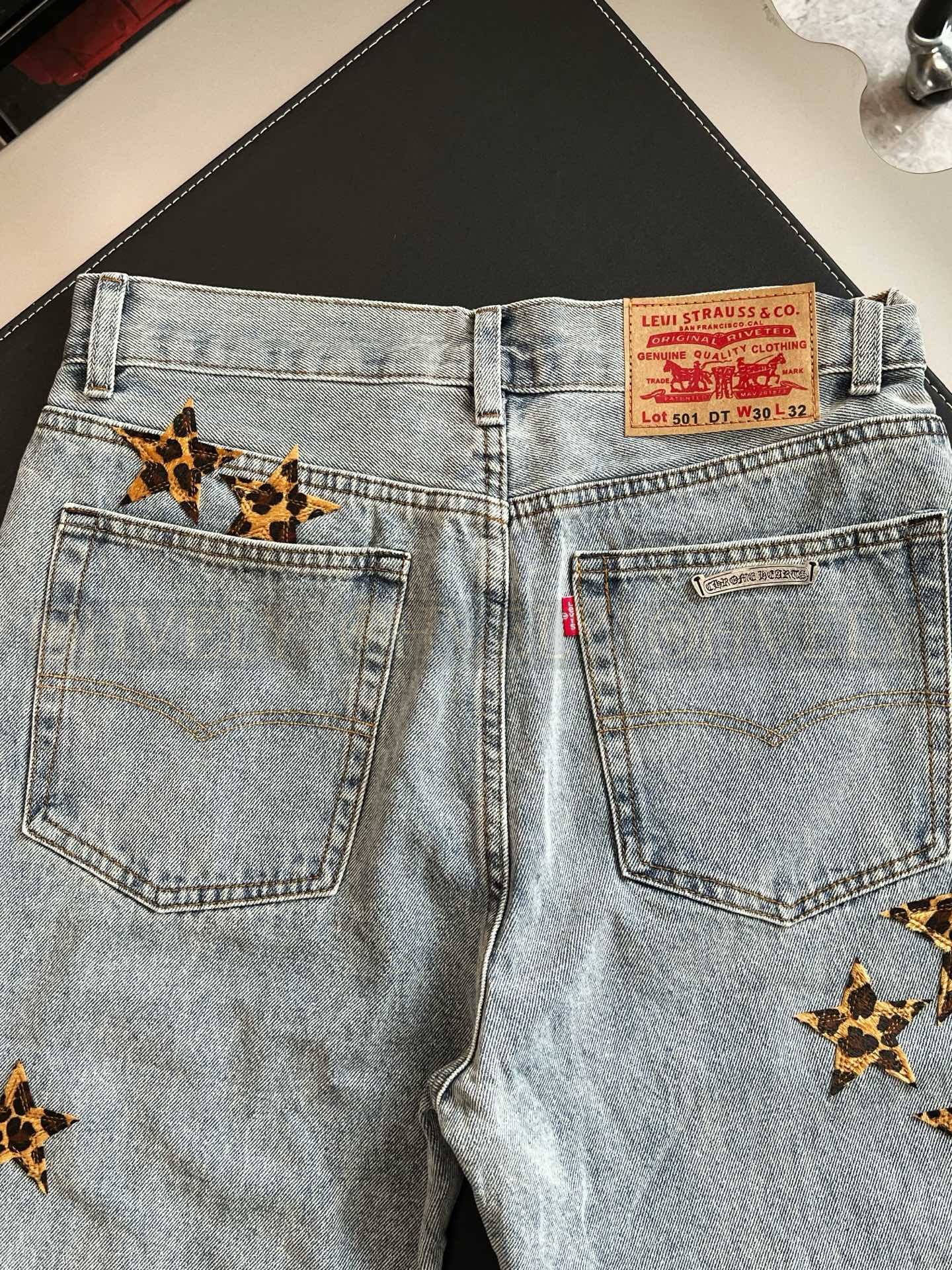 【 ZP버전 】크롬하츠 Chrome Hearts 레오파드 스타 패치 빈티지 데님 팬츠 상품 썸네일
