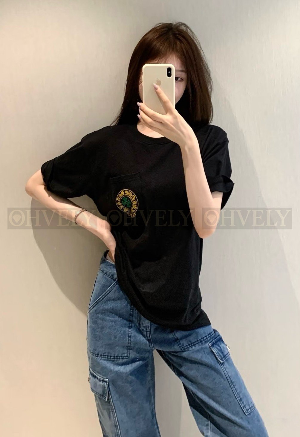 【 ZP버전 】크롬하츠 Chrome Hearts 베이징 한정 홀스슈 로고 포켓 티셔츠 블랙