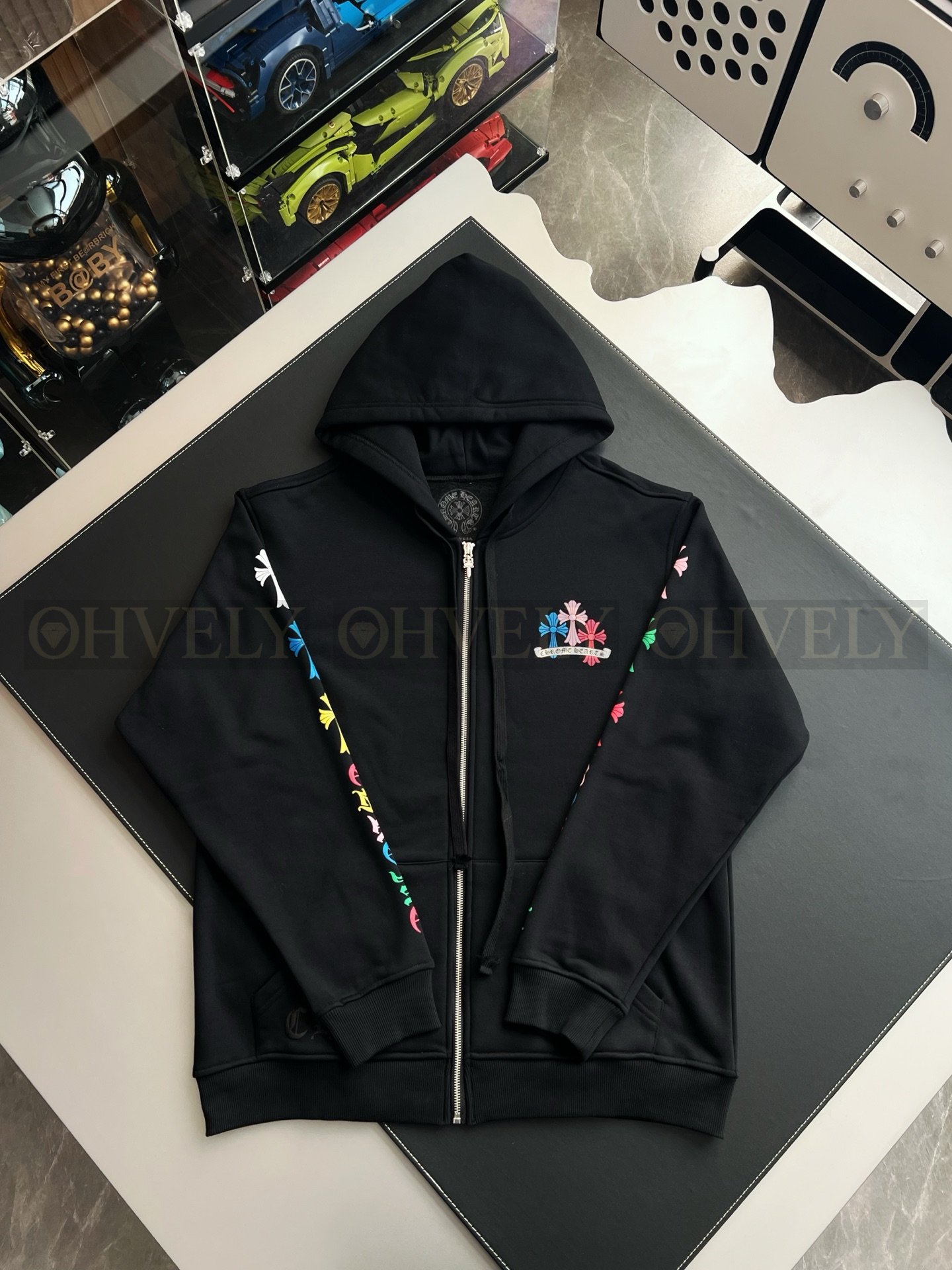 【 ZP버전 】크롬하츠 Chrome Hearts 멀티 컬러 세메터리 크로스 지퍼 후드 집업 상품 썸네일
