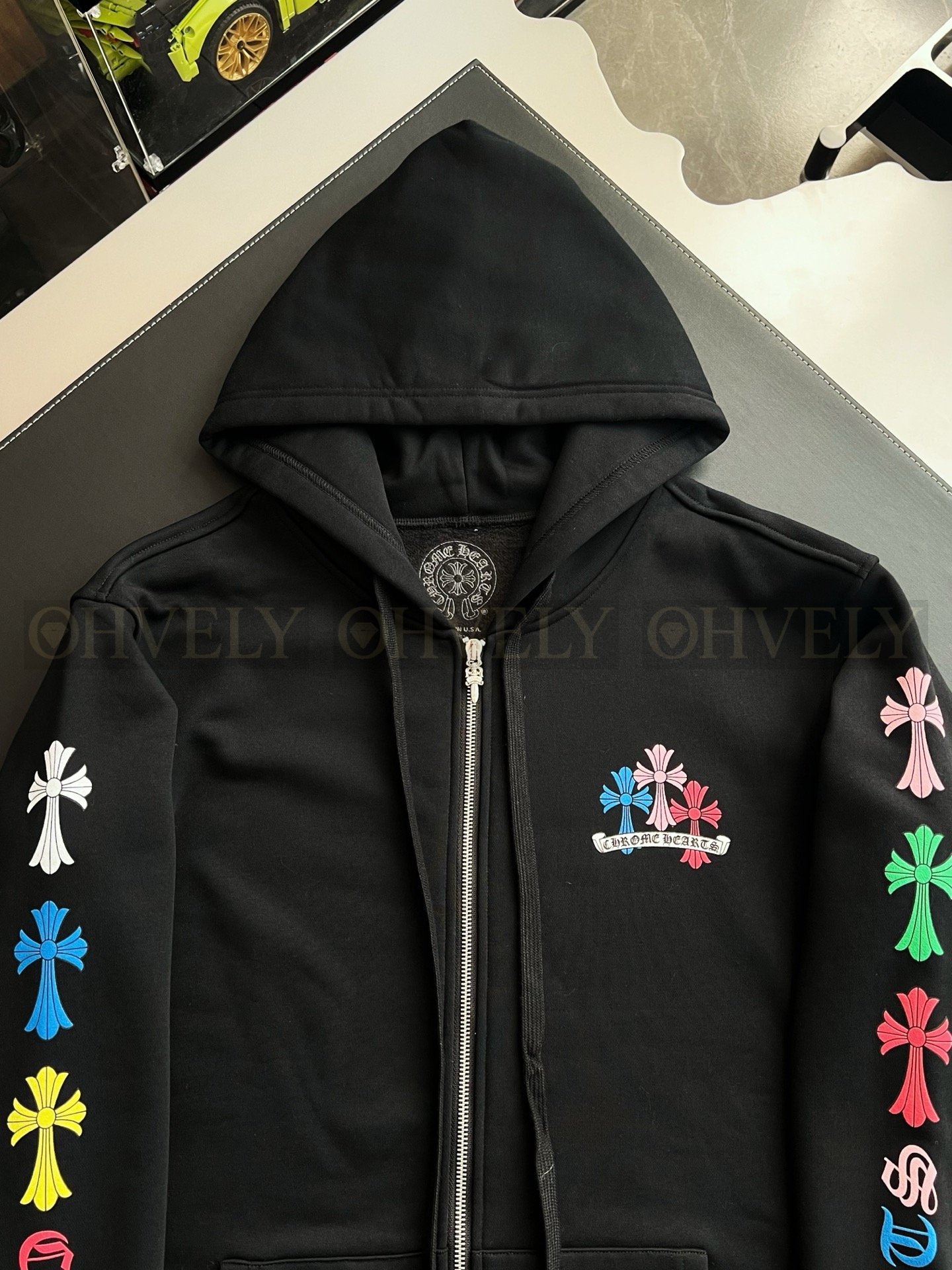 【 ZP버전 】크롬하츠 Chrome Hearts 멀티 컬러 세메터리 크로스 지퍼 후드 집업 상품 썸네일