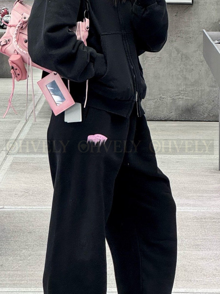 【 ZP버전 】발렌시아가 Balenciaga 핑크 슬라임 로고 자수 스웨트 팬츠 블랙 상품 썸네일