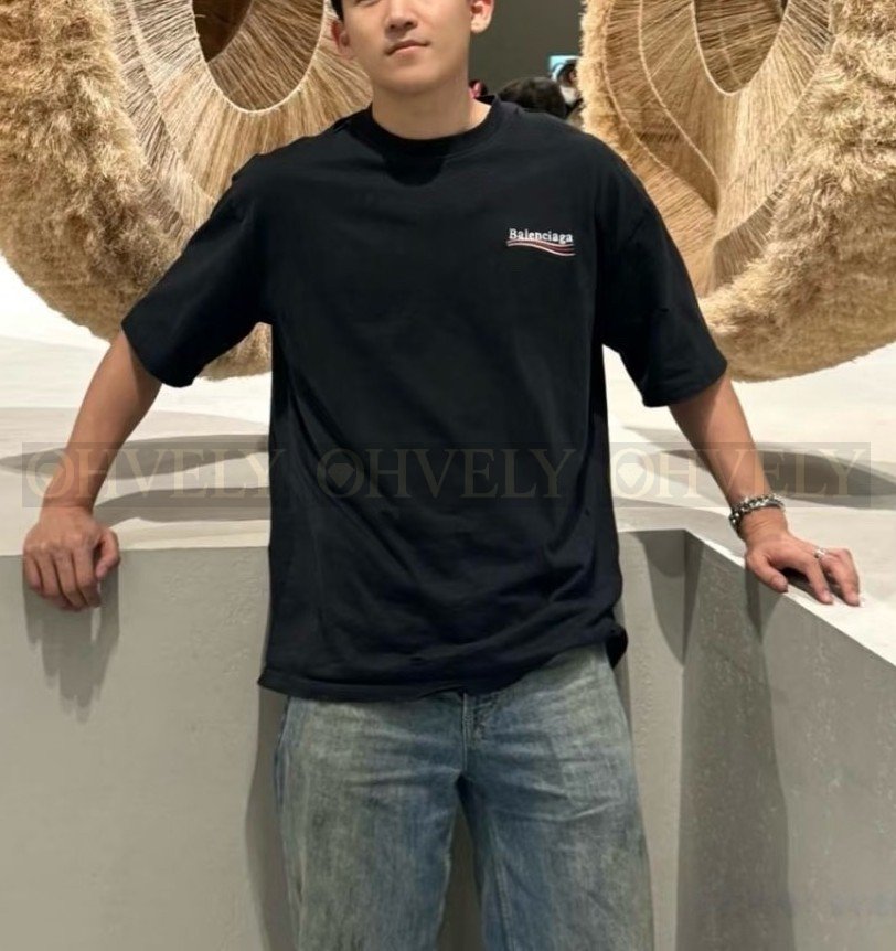 【 ZP버전 】발렌시아가 Balenciaga 캠페인 로고 자수 반팔 티셔츠 블랙 상품 썸네일
