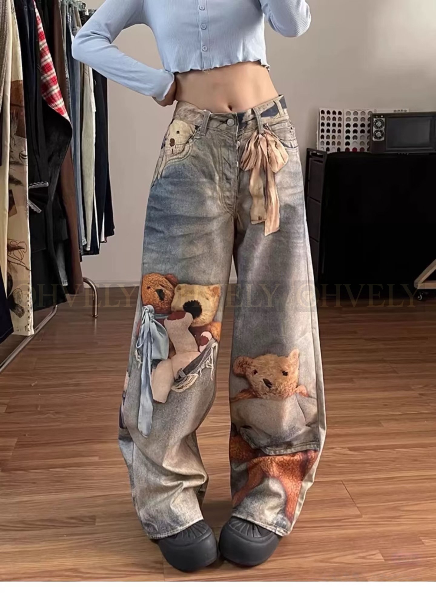 【 ZP버전 】아크네 스튜디오 Acne Studios 베어 프린트 트롱프뢰유 데님 팬츠 상품 썸네일
