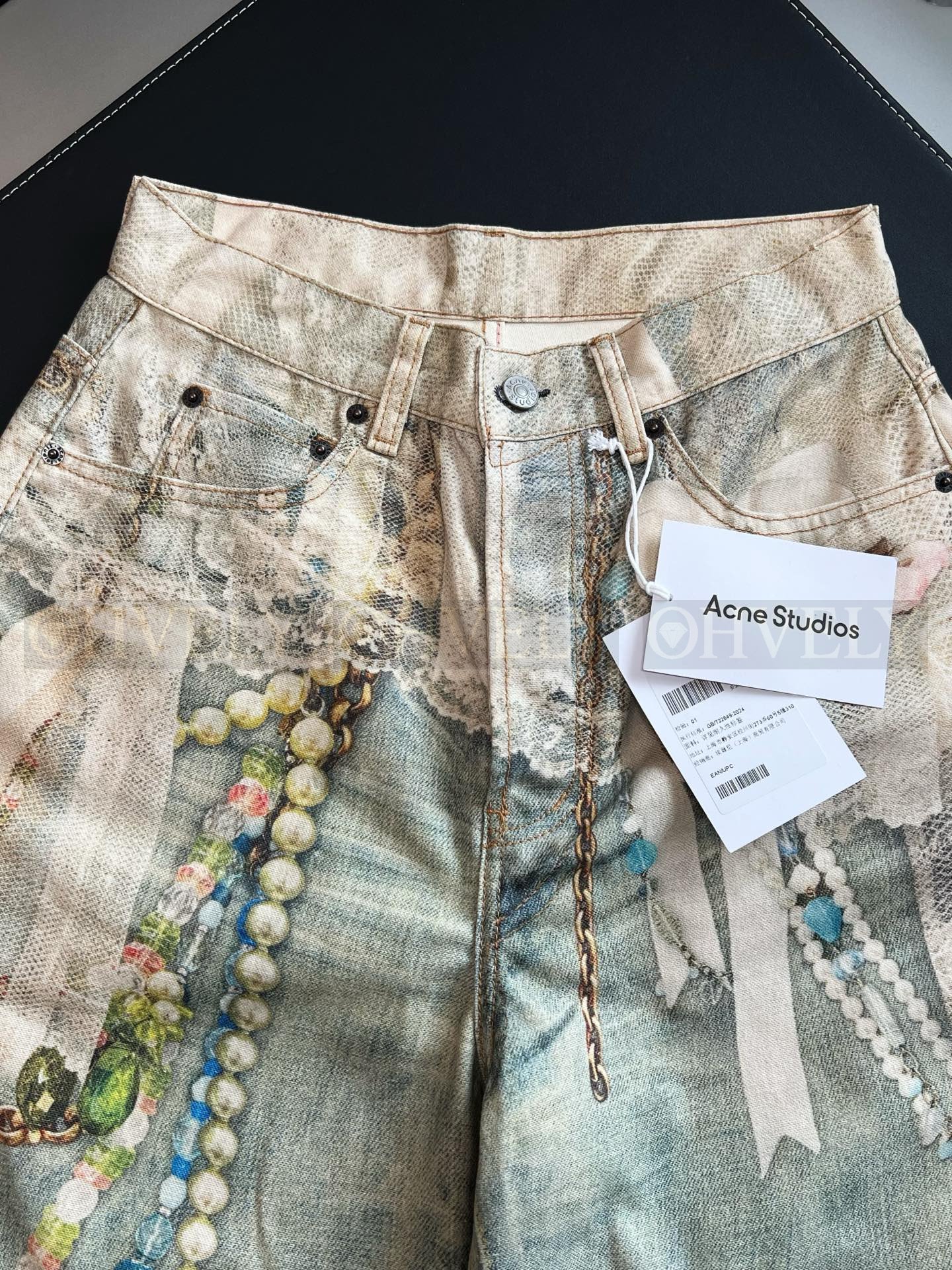 【 ZP버전 】아크네 스튜디오 Acne Studios 트롱프뢰유 레이스 진주 프린트 보우 레그 데님 팬츠 상품 썸네일