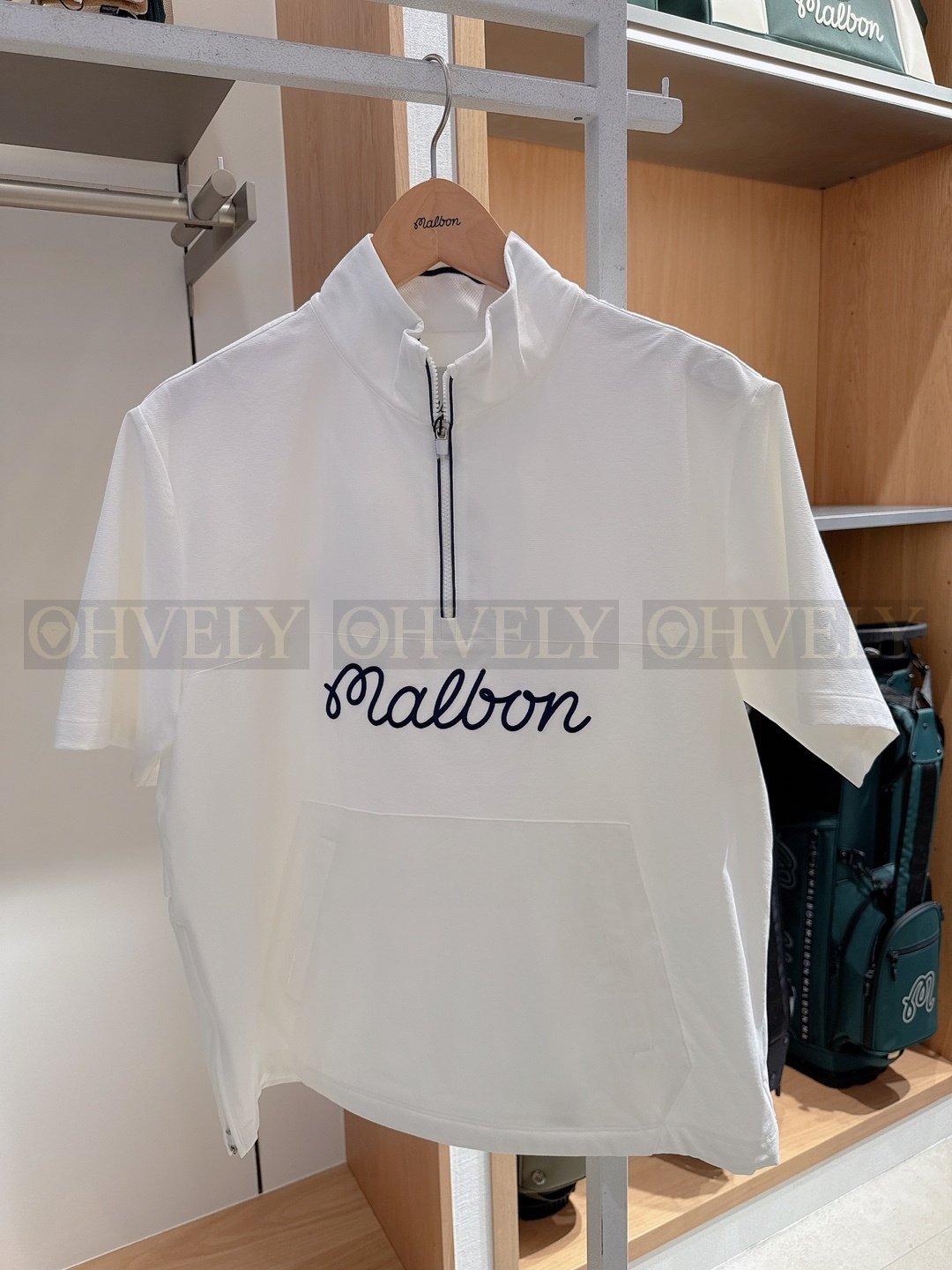 Malbon 말본 남성 필드 자수 하프 집업 아노락 반소매 티셔츠