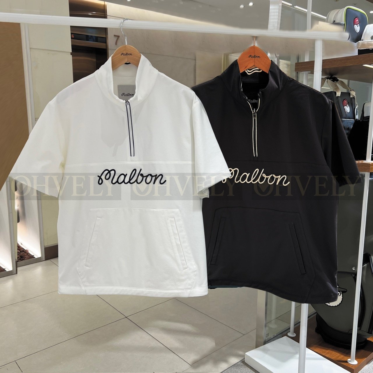 Malbon 말본 남성 필드 자수 하프 집업 아노락 반소매 티셔츠 네이비 상품 썸네일