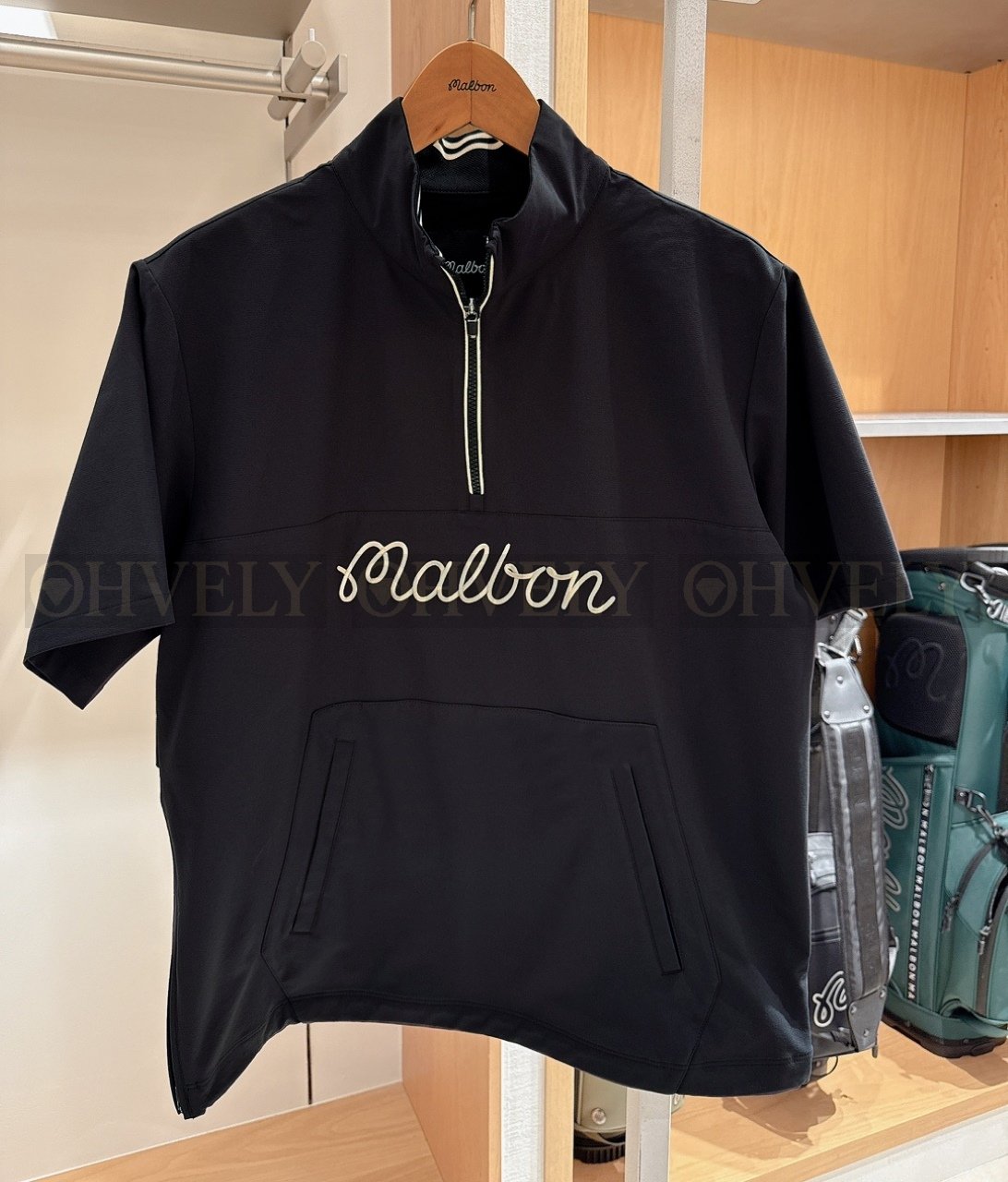 Malbon 말본 남성 필드 자수 하프 집업 아노락 반소매 티셔츠 네이비 상품 썸네일
