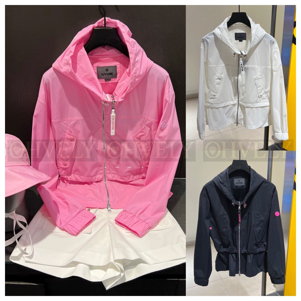 Gfore 지포어 여성 벨티드 디테일 후드 바람막이 자켓 (화이트/핑크/블랙) 상품 썸네일