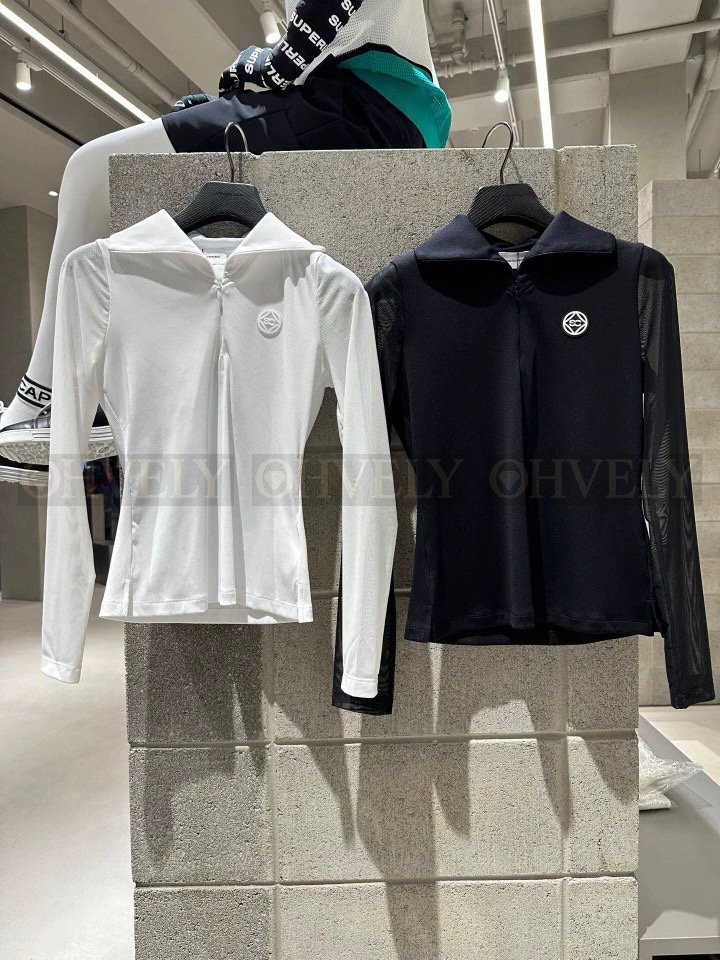 Southcape 사우스케이프 여성 메쉬 슬리브 하프 집업 하이넥 긴소매 티셔츠 (화이트/블랙) 상품 썸네일