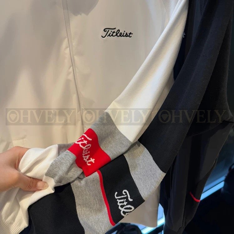 Titleist 타이틀리스트 남성 소매 라인 포인트 배색 하이브리드 니트 자켓 집업 (화이트/블랙) 상품 썸네일