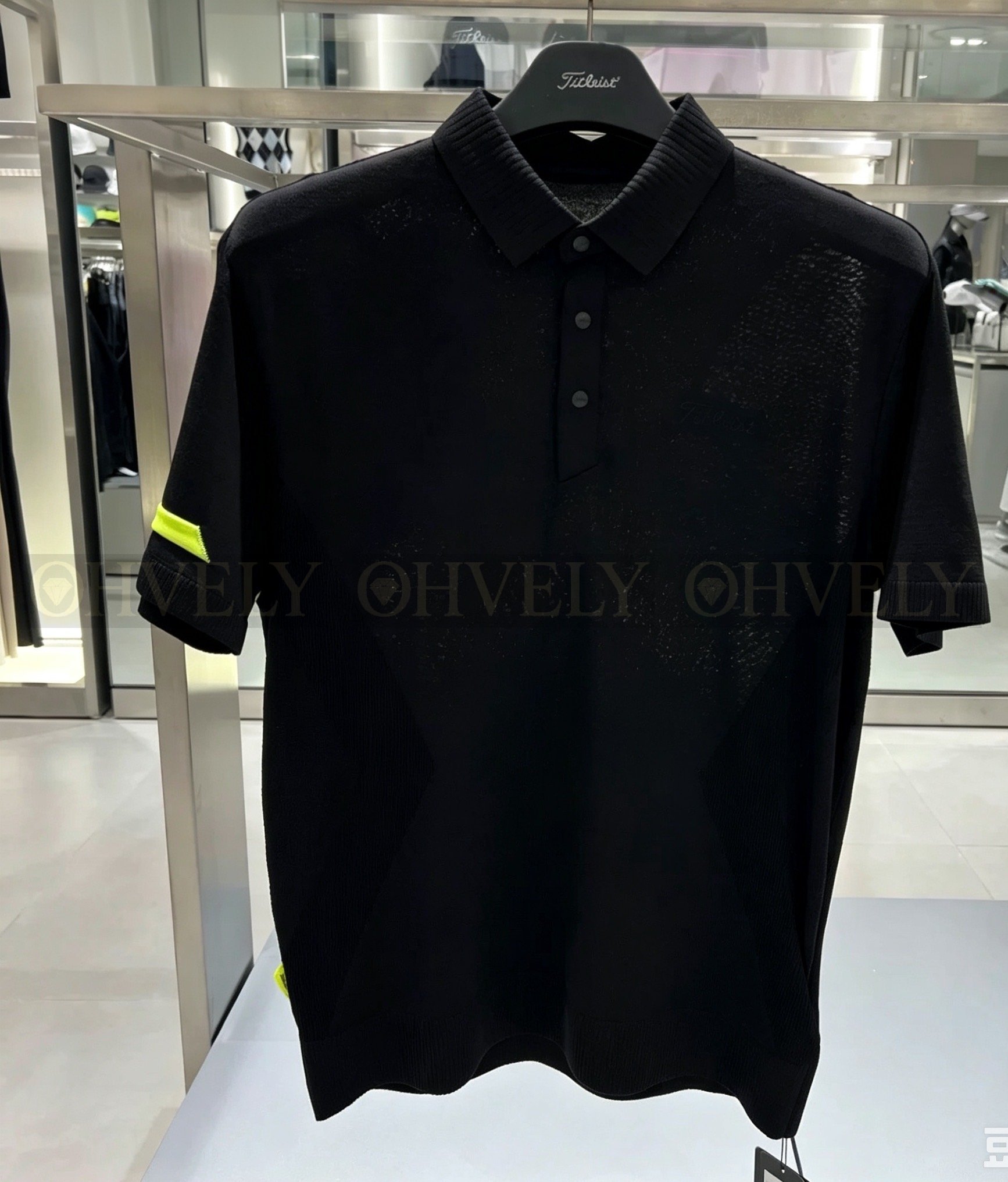 Titleist 타이틀리스트 남성 소매 네온 라인 포인트 반소매 카라 니트 티셔츠 (화이트/블랙) 상품 썸네일