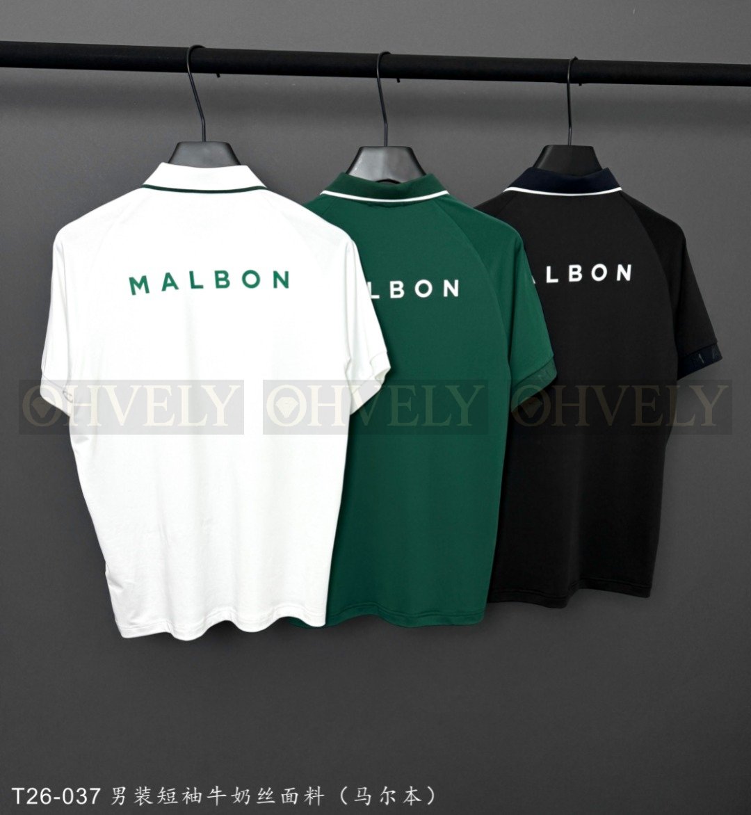 Malbon 말본 남성 플래킷 레터링 카라 반소매 티셔츠 (화이트/그린/블랙) 상품 썸네일