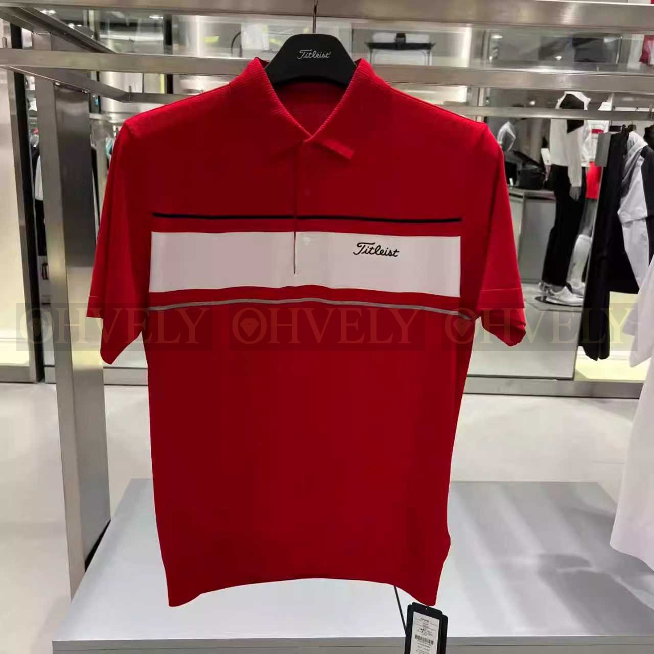 Titleist 타이틀리스트 남성 가슴 배색 라인 카라 반소매 티셔츠 (화이트/레드) 상품 썸네일