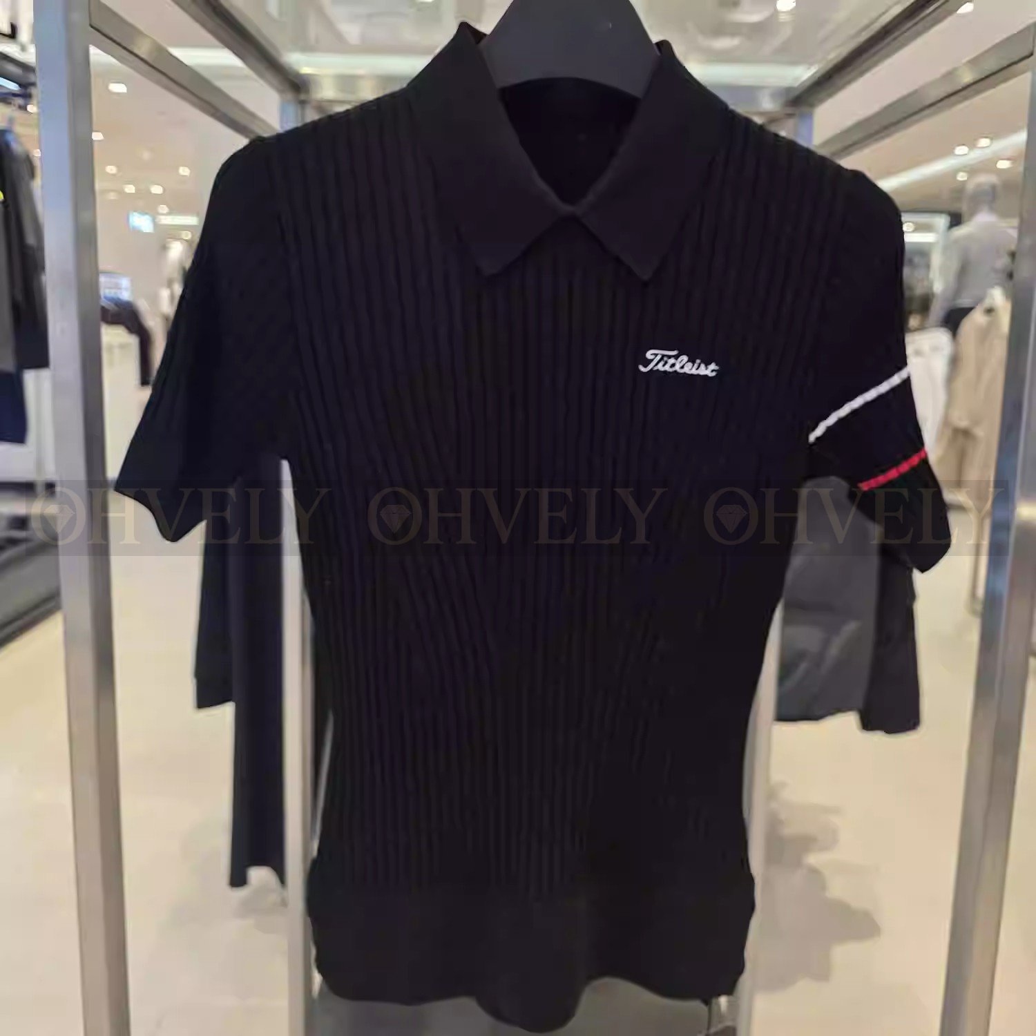 Titleist 타이틀리스트 여성 골지 니트 소매 라인 카라 반소매 티셔츠 (레드/블랙) 상품 썸네일