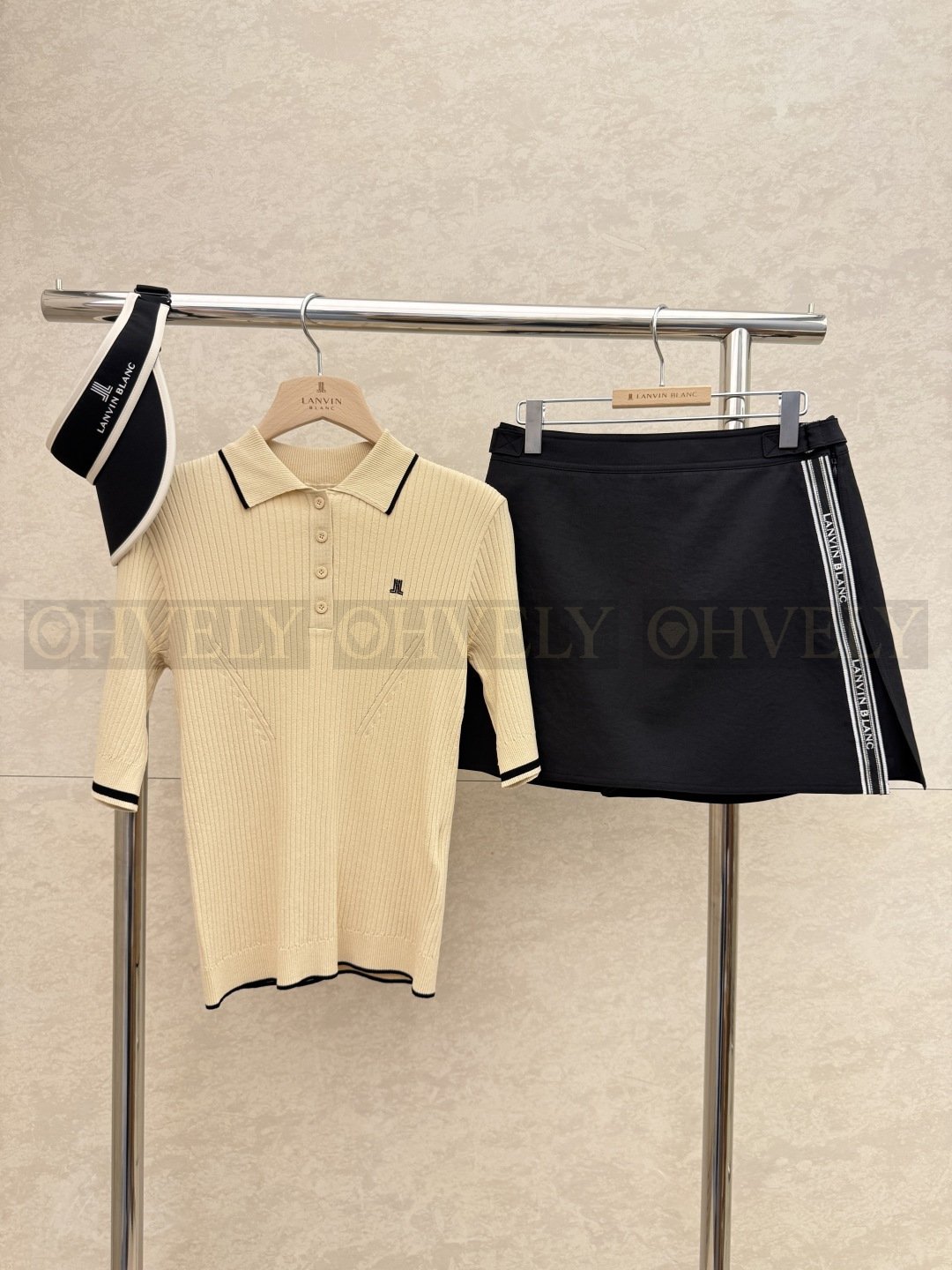 Lanvin_en_Bleu 랑방온블루 여성 골지 반팔 카라 니트 티셔츠 (블랙 / 베이지) 상품 썸네일