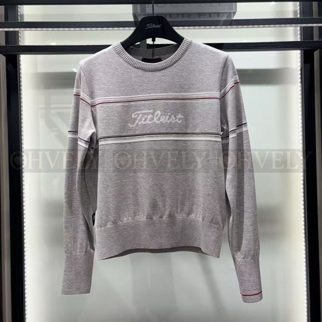 Titleist 타이틀리스트 여성 가슴 라인 배색 로고 풀오버 니트 (화이트, 그레이) 상품 썸네일